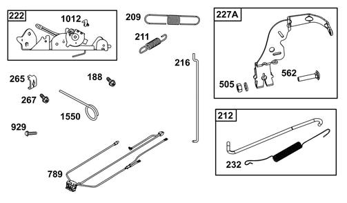 Controls Group Diagram and Parts List for 44U877-0004-B5 400000 - 699999 Briggs and Stratton Engine